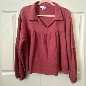 Pink Lily Guazy V neck collar long sleeve